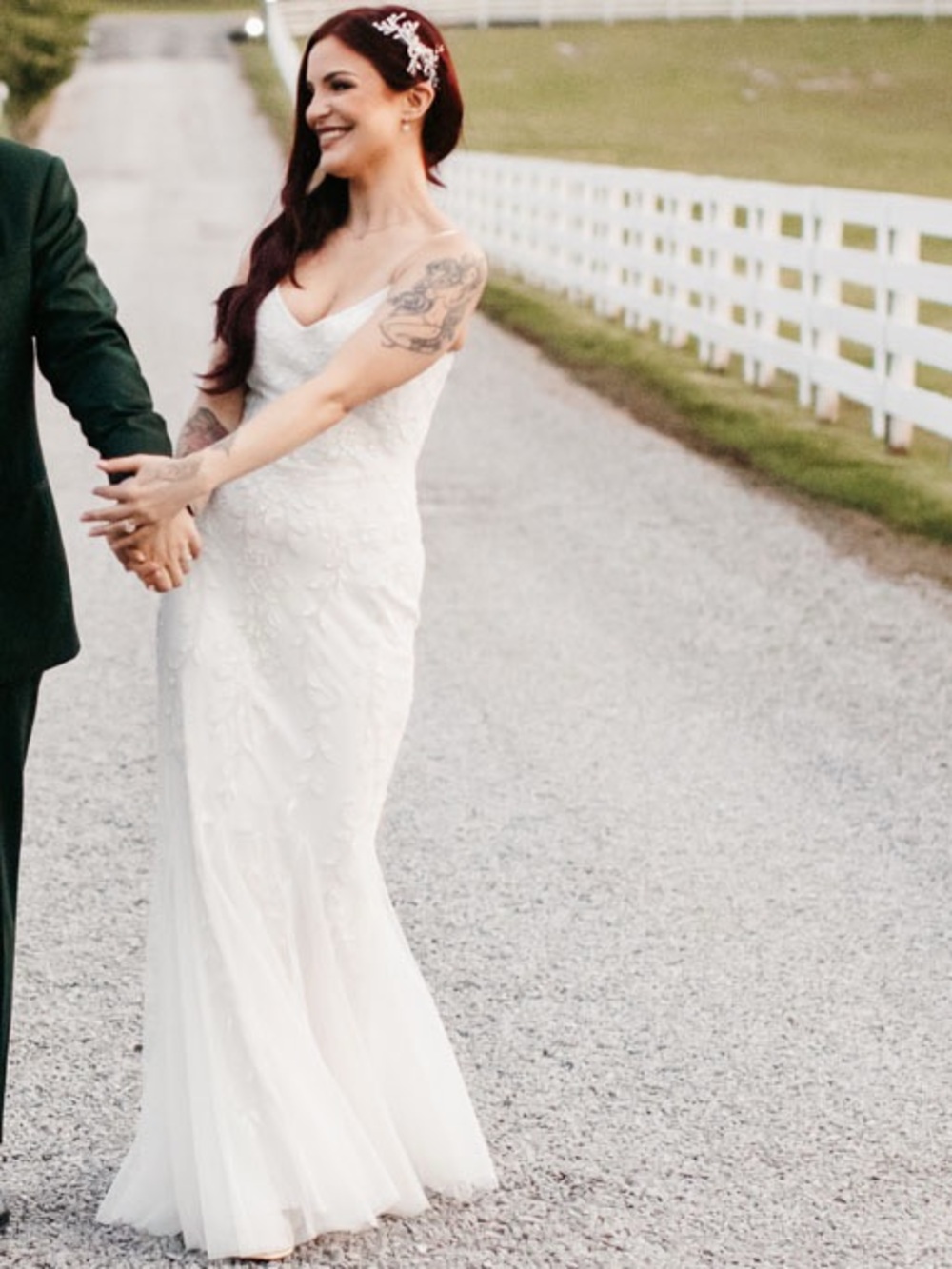 Elegant White Wedding Dress with Delicate Applique - DB Studio